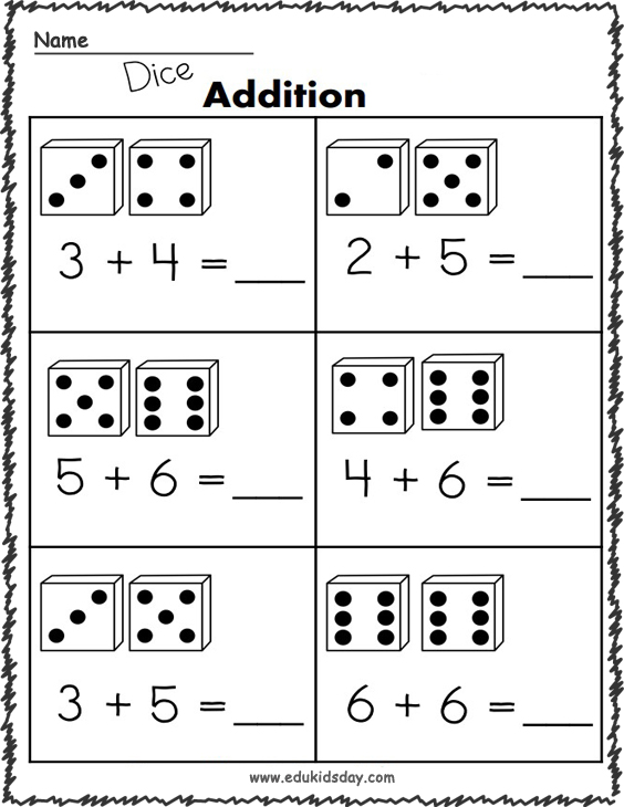 Addition Worksheets - 1 Digit with Dice