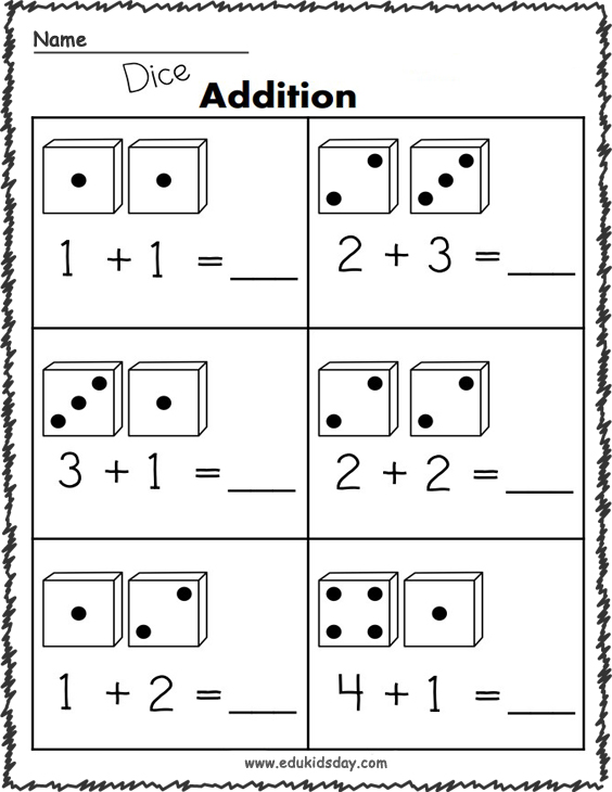 1 Addition Worksheets with Dice