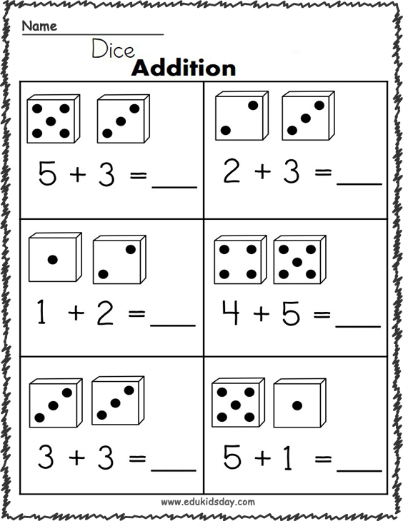 Addition Worksheets - 1 Digit with Dice