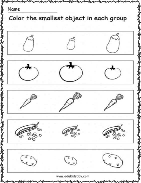 Kindergarten Worksheet For Big And Small and Color The Small Fruits