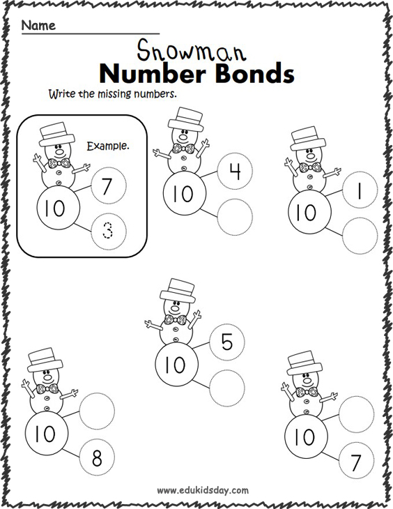 Winter Addition to 10 - Number Bonds Worksheets