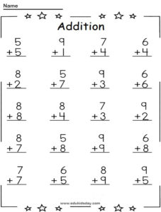 Printable Addition 1 Digit Worksheet For Kindergartens - Edukidsday.com