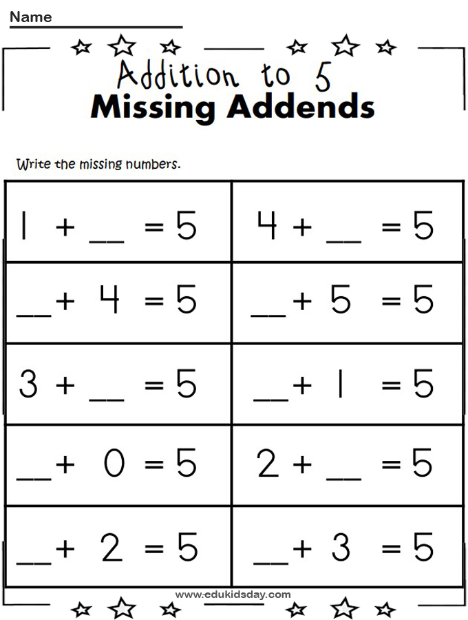 Free Printable 1 Digit Addition Math Worksheet Missing Addends