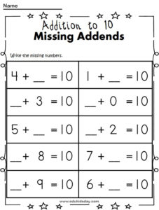 Free Addition 1 Digit Worksheet for Kindergartens - Edukidsday.com