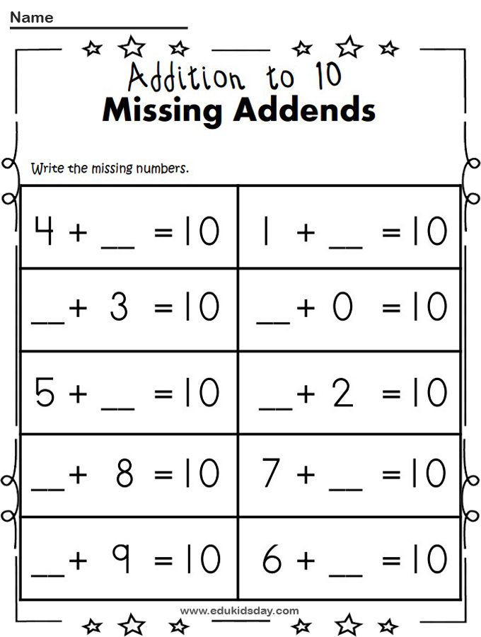 Free Cut and Paste Addition Worksheet Missing Addends