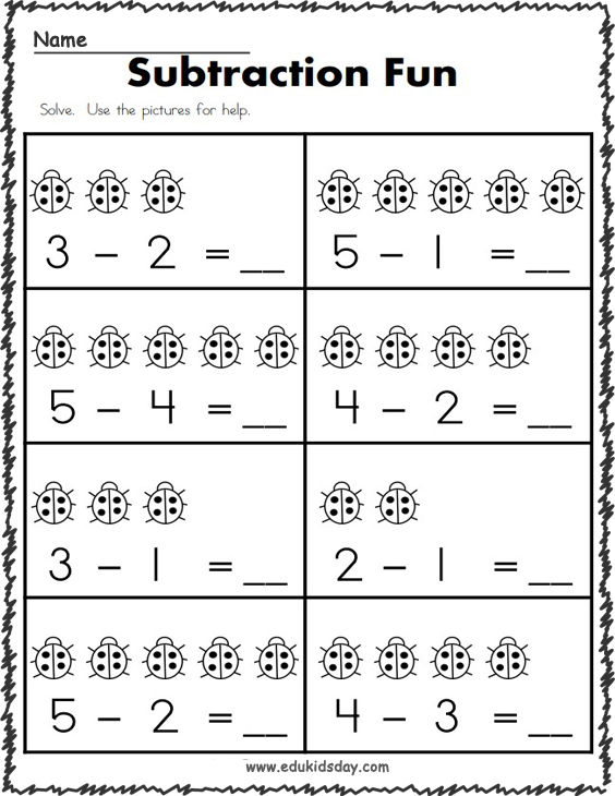 Free 1 Digit Subtraction Math Worksheet