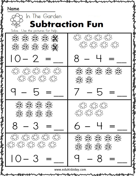 Free 1 Digit Subtraction Math Worksheet