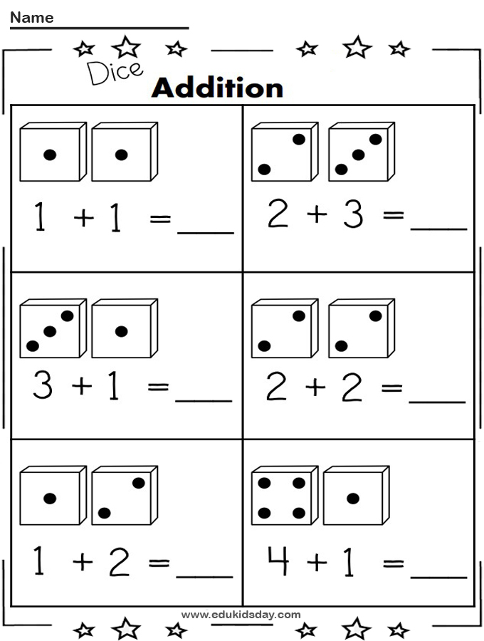 Free Addition Worksheet 1 Digit With Dice