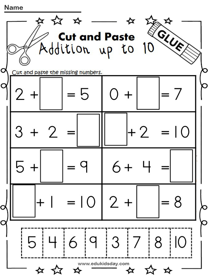 Free Cut and Paste Addition Worksheet Missing Addends