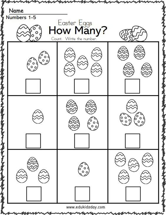 Free Easter Math Number Counting Worksheet 1 to 5