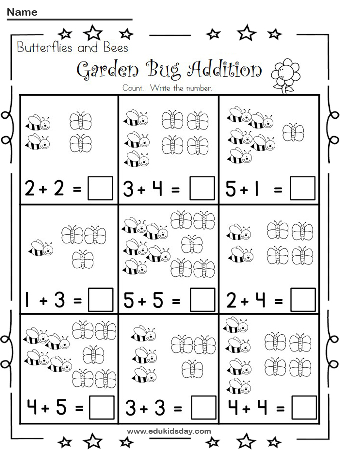 Free Garden Bugs Addition Worksheets
