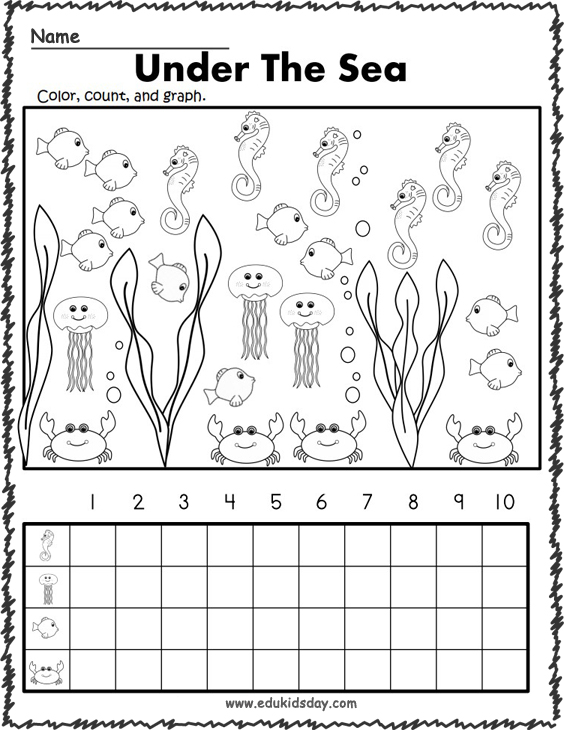 Free Kindergarten Graphing Worksheet Under the Sea