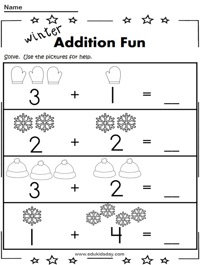 Free Winter Picture Addition 1 Digit