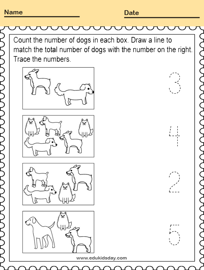 Counting Dogs Worksheet for Kindergarten