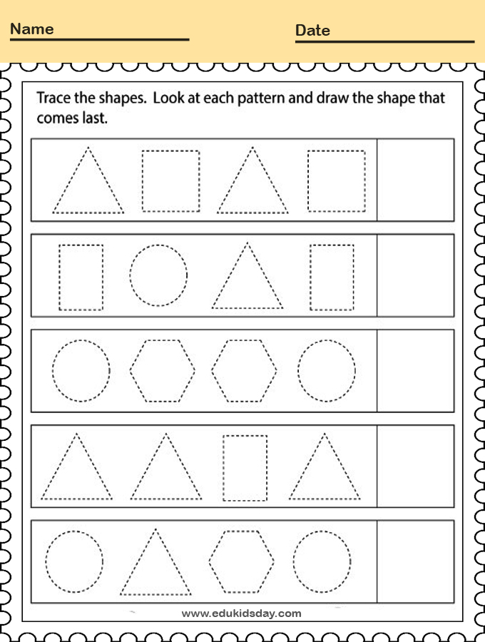 Geometry Patterns Worksheet for Kindergarten