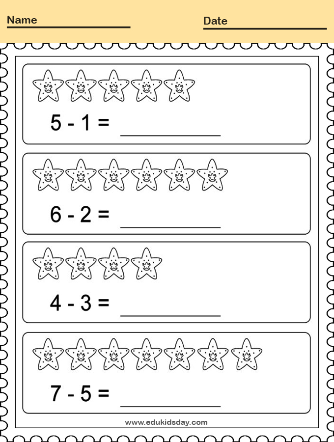 Kindergarten Subtraction Worksheet for Kids