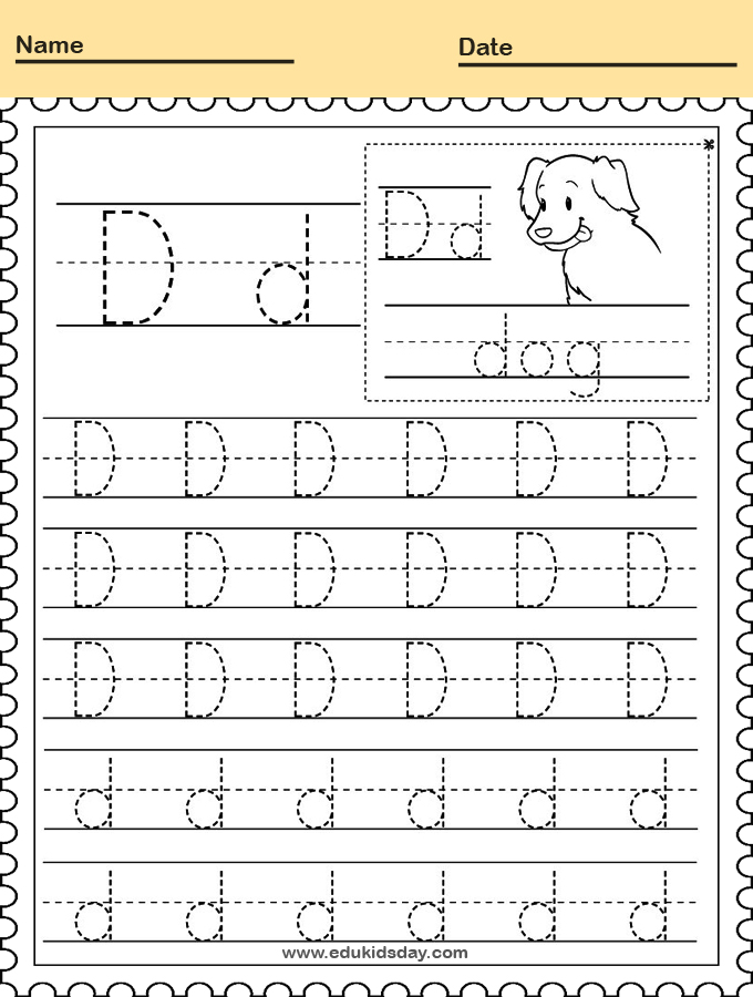 Letter D Writing Practice Worksheet for Kindergarten Kids